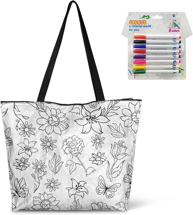 Cartoon Animal Printed DIY Coloring Tote Bag Waterproof Paper Handbags for Women Large Travel Shoulder Bags Purses