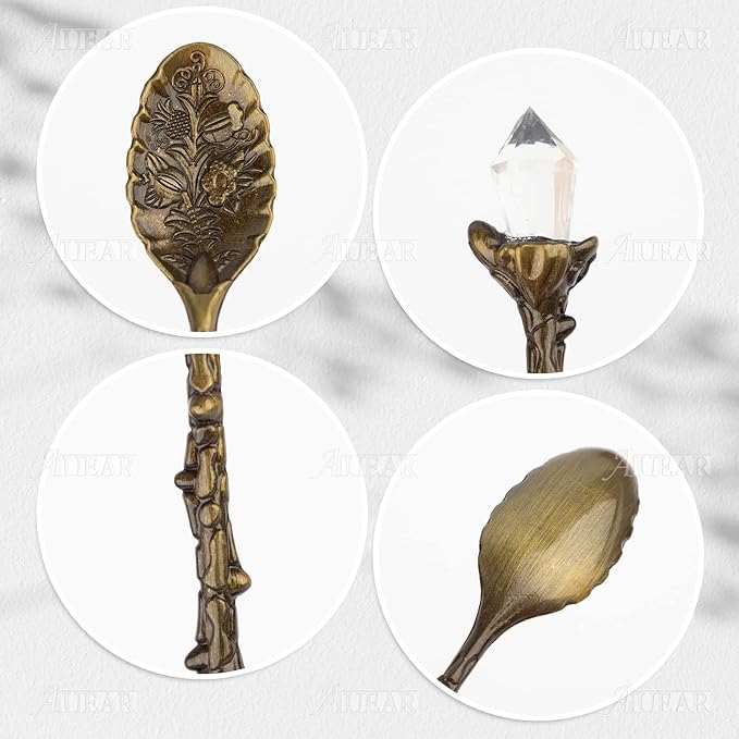 AUEAR, 4 Pack Retro Coffee Tea Crystal Spoon Antique Alloy Carved Spoons for Tableware 4 Colors