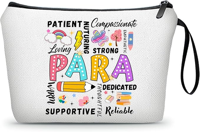 Paraprofessional Para Graduation Appreciation Thank You Funny Birthday Farewell Gifts Small Makeup Cosmetic Bag for Women Female Coworker Friend Assistant Paraeducator from Teacher