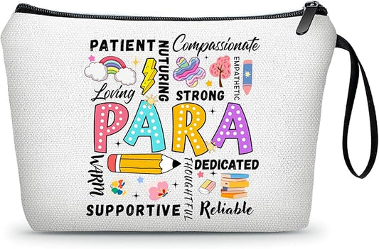 Paraprofessional Para Graduation Appreciation Thank You Funny Birthday Farewell Gifts Small Makeup Cosmetic Bag for Women Female Coworker Friend Assistant Paraeducator from Teacher