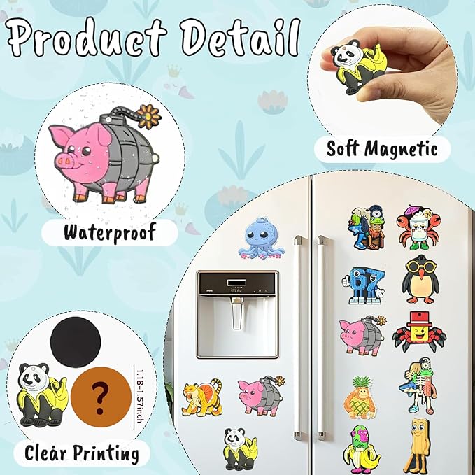 Italian Brainrot Refrigerator Magnets, 36-Pack — Soft Rubber Magnetic Set for Fridge/Whiteboard/Locker, Assorted Multicolor Home & Office Décor (36)