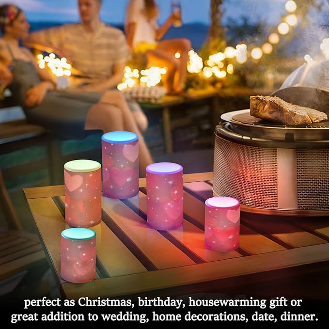 ALAZA Valentines Day Glitter Red Hearts Flickering Flameless Candles Battery Operated with Remote Timer,Tea Light Candles LED Pillar Votive Candles Set of 2 for Outdoor Indoor Decorations