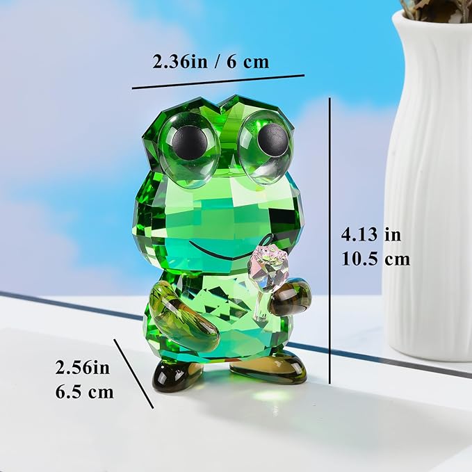 Crystal Frog Hold a Pink Rose Figurine Gifts for Women Mom - Funny Lucky Frog Ornament for Home Office Tabletop Patio Decor Housewarming, Valentine's Day Gift