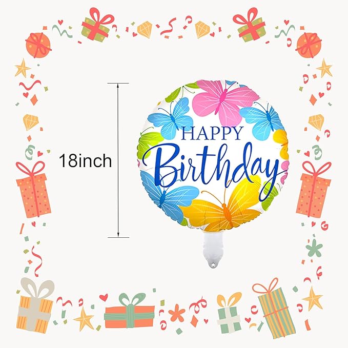 36PCS Happy Birthday Foil Balloons, 18" Round Helium Party Balloon Floating Inflatable Happy Birthday Balloons for Kids Birth Parties Baby Shower Decoration Supplies