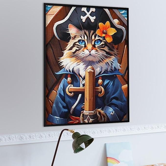 Wooden Puzzle - Classic Pirate Cat Leader Jigsaw Puzzles，Wooden Puzzles for Adults 1000 Pieces Challenge Puzzles，Educational Games，Family Puzzles，Unique Gifts for Wall Art