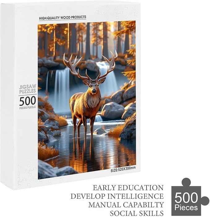 Wooden Puzzle - Creek Elk Jigsaw Puzzles，Wooden Puzzles for Adults 500 Pieces Challenge Puzzles，Educational Games，Family Puzzles，Unique Gifts for Wall Art