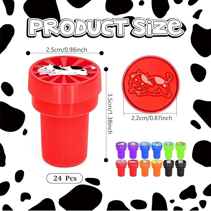 Cinrobiye 24 Pcs Cow Stampers for Boys Girls,Farm Animal Party Birthday Favors, Cow Goodie Bag Fillers, Classroom Rewards, Carnival Prizes, Pinata Stuffers for Moo Party Gifts