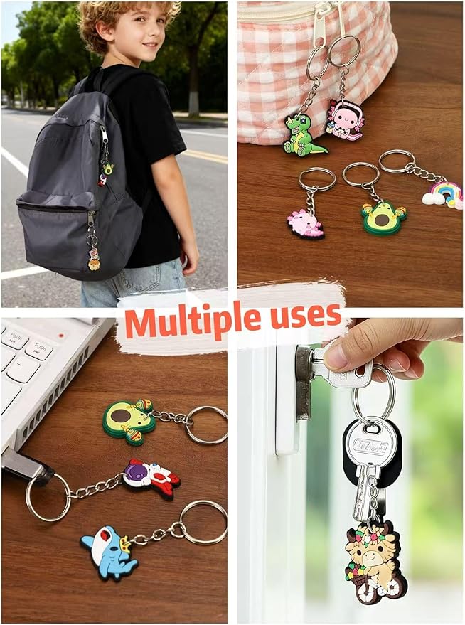 Ella & Emma 30/50/100 Bulk Different Keychains, Mixed Non-Repeat Cute Key Chain for Classroom Prizes Students Incentives Holiday Gifts Party Favors (30pcs Girls Mixed)