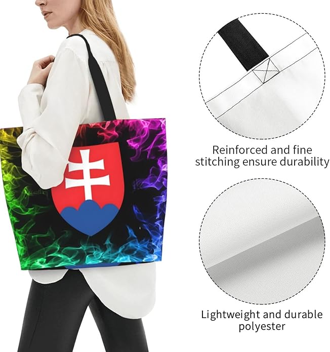National Emblem of Slovakia Large Reusable Eco-friendly Shopping Bags Portable Storage Handbag