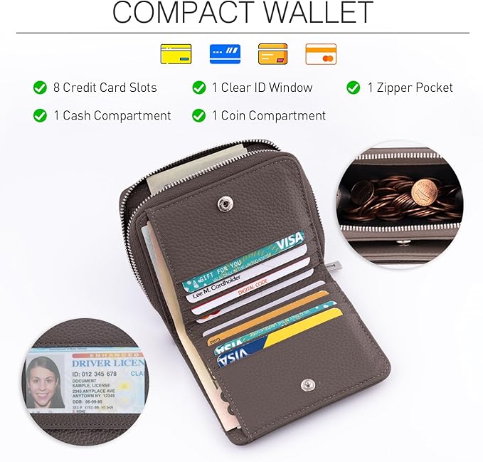 Genuine Small Wallet for Women, Slim RFID Blocking Credit Card Holder with ID Window, Compact Purses for Women with 29 Card Slots