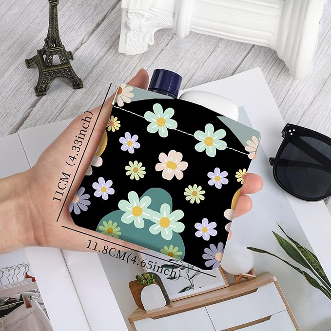 2Pcs PU Leather Small Squeeze Coin Purse Pouch Mini coin Bag Unique And Cute Wallet Cosmetic Bags Change Bag For Women Girls Men （Black Powder Line Flower