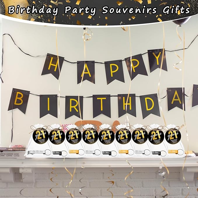 Dandat 54 Sets 21th Birthday Party Favors for Guests Birthday Beer Opener Keychain Cheers to 21 Bottle Opener Keychain with Thank You Cards and Gift Bags for Anniversary Wedding Party Favors