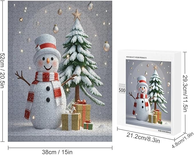 Wooden Puzzles for Adults 500 Pieces, Christmas Winter Snowman, Each Piece is Unique and Perfectly Put Together, are Special Home Decorations, Fun Puzzles, Party Games, Family Toys