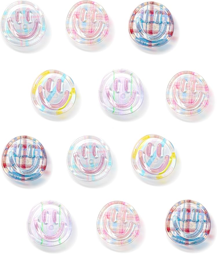 Mymazn Fridge Magnets Cute Refrigerator Magnets, 12Pcs Colorful Magnets for Whiteboard Cabinet Locker, Resin Smile Face Decorative Magnets for Classroom Kitchen Office