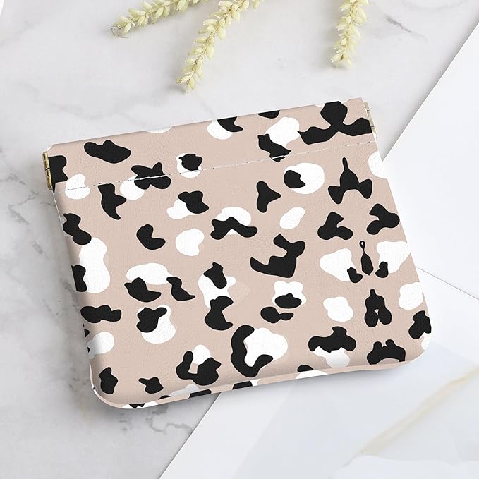 2Pcs PU Leather Small Squeeze Coin Purse Pouch Mini coin Bag Unique And Cute Wallet Cosmetic Bags Change Bag For Women Girls Men （Brown leopard print
