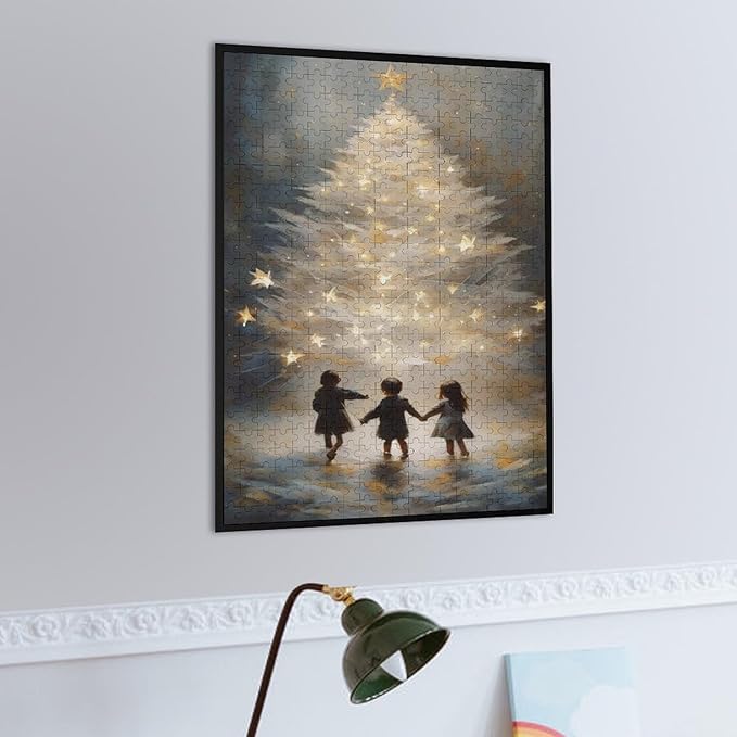 Adult Wooden Puzzle 500 Pieces - Glowing Christmas Trees and Wishing Girls Theme Jigsaw Puzzles， Exquisite Art Design，for Puzzles Challengers and Enthusiasts，Puzzle Games for Children and Adults