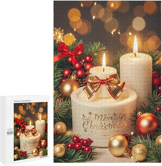 Jigsaw Puzzles for Adults 1000 Piece - Christmas Atmosphere Candle Light，Merry Christmas Themed Wooden Puzzles，Puzzle Games Challenge Puzzles，Educational Games，Family Puzzles