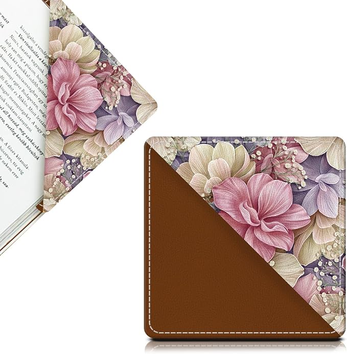 Cute Leather Bookmarks, Fun Triangle Making Corner Bookmark, Book Accessories for Reading Book Lovers, Unbreakable Page Markers for Women Men Colorful Beautiful Flower