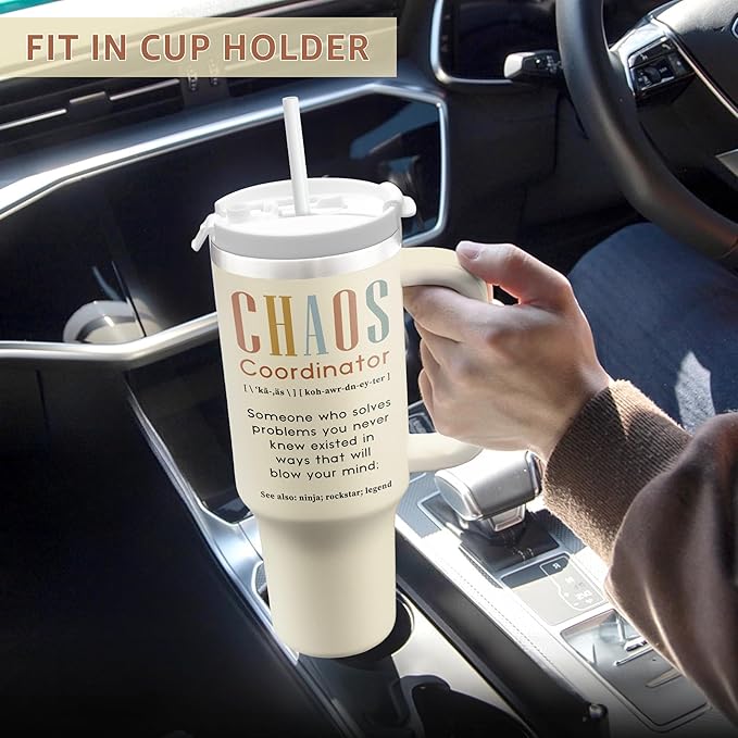 Gifts For Women - Chaos Coordinator Birthday Christmas Mother Day Gift for Mom Sister Best Friend Boss Coworker Manager Teacher Assistant - Funny Gift 40oz Tumbler With Handle & Straw Lid