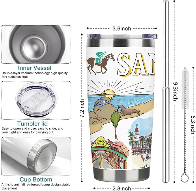 City Tumbler for City Lover,20oz Double Wall Vacuum Insulated Stainless Steel Coffee Cups (San diego)