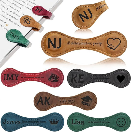 Custom Leather Magnetic Bookmark Personalized Magnetic Leather Bookmark Custom Engraved Vintage Bookmarks Name Initials Text Book Marker Clips Gifts for Readers Book Lovers Women