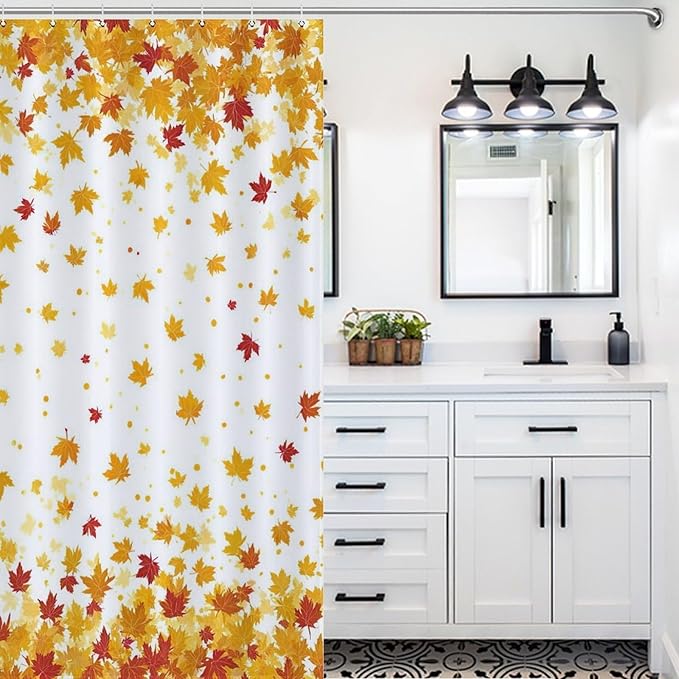 Fall Falling Maple Leaves Shower Curtain Waterproof Washable Fabric Bathroom Shower Curtains for Bathroom Decorations Home Indoor Decor 56x72Inch