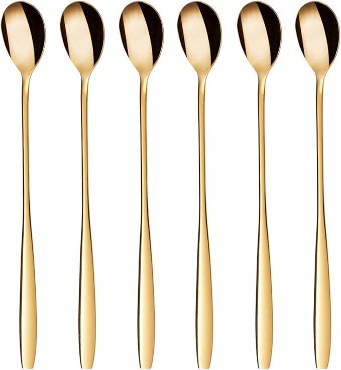 GRÄWE Macchiato Ice Cream Spoon and Latte Stainless Steel Long Spoon Ideal for Coffee, Desserts and Ice Tea, Dishwasher Safe, Gold