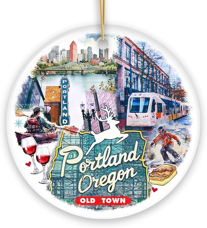 Artistic Portland City Ceramic Art Ornament, Oregon Souvenir