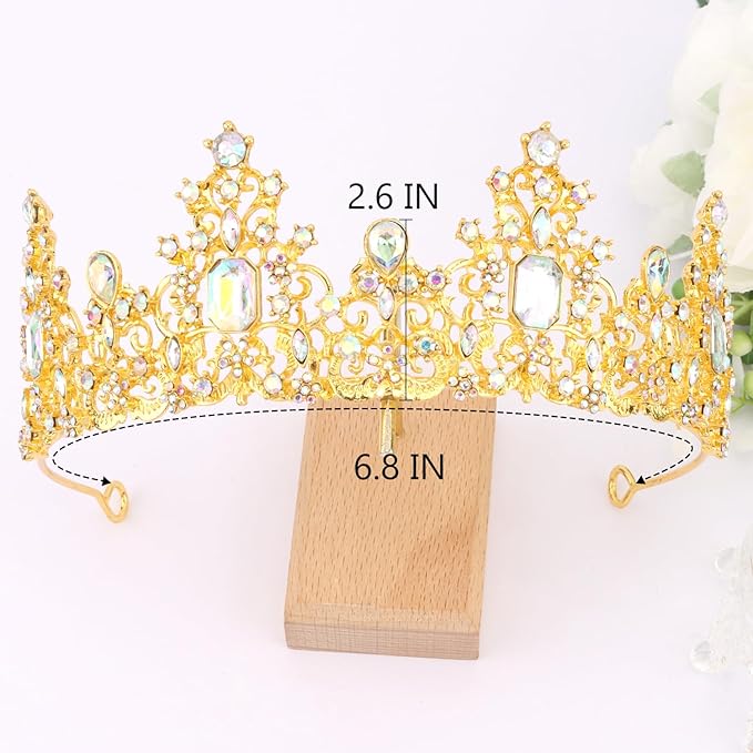 Didder Gold AB Rhinestone Princess Crown Birthday Tiara Prom Queen Tiaras and Crowns for Women and Girls Halloween Costume Headpiece Hair Accessories