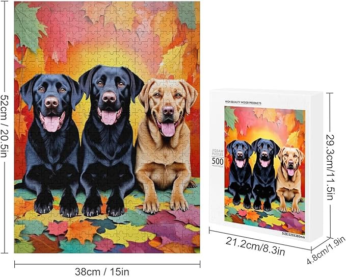 Puzzles for Adults 500 Pieces Wooden Jigsaw Puzzle - Labrador Retriever Dog in Autumn Park Theme Puzzle，Party Games，Family Toys，Educational Puzzles，Stress Relief Wooden Puzzle，Home Decoration