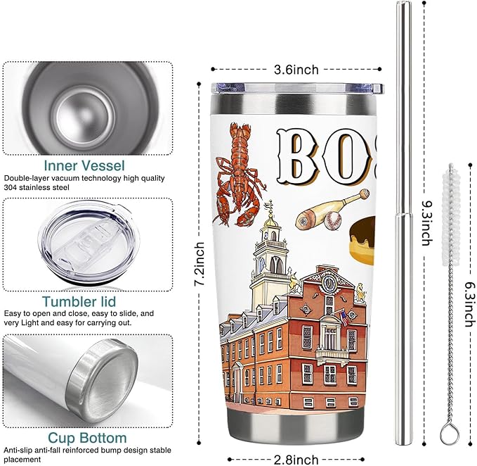 City Tumbler for City Lover,20oz Double Wall Vacuum Insulated Stainless Steel Coffee Cups (Boston)