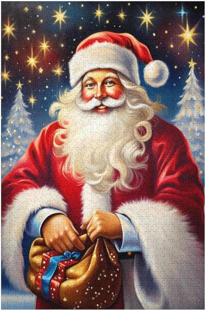 Puzzles for Adults 1000 Pieces Wooden Jigsaw Puzzle - Santa Carrying Presents Theme Puzzle，Party Games，Family Toys，Educational Puzzles，Stress Relief Wooden Puzzle，Gifts for Family and Friends
