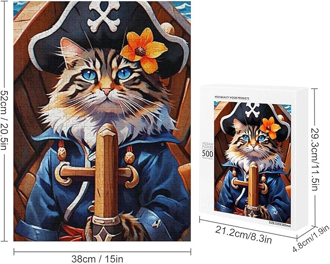 Wooden Puzzle - Classic Pirate Cat Leader Jigsaw Puzzles，Wooden Puzzles for Adults 500 Pieces Challenge Puzzles，Educational Games，Family Puzzles，Unique Gifts for Wall Art