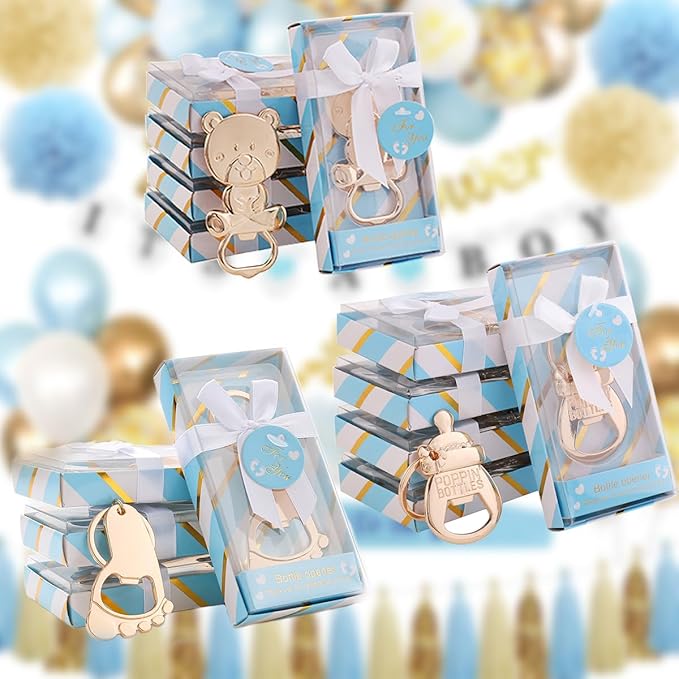 24 pcs Baby Shower Favors for Guest Bottle Opener Baby Shower Keepsake Baby Shower Return Gift for Guest Baby Shower Souvenir for Boy or Girl Baby Shower Decorations (Blue-3)