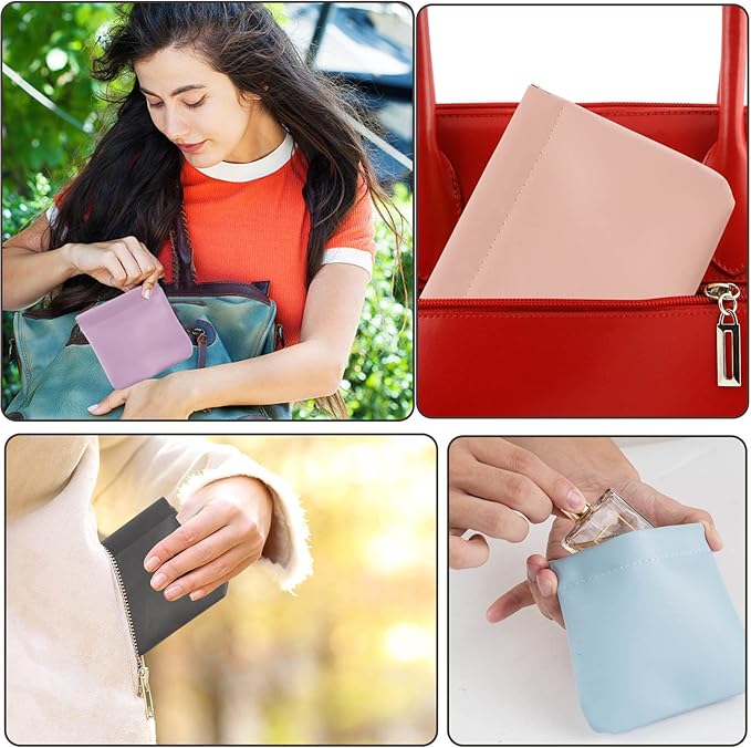 CANIPHA 4pcs Lambskin Pocket Cosmetic Bag, Waterproof Portable No Zipper Self-closing Small Makeup Pouch for Women Mini Travel Storage bag for Cosmetics Headphones Jewelry