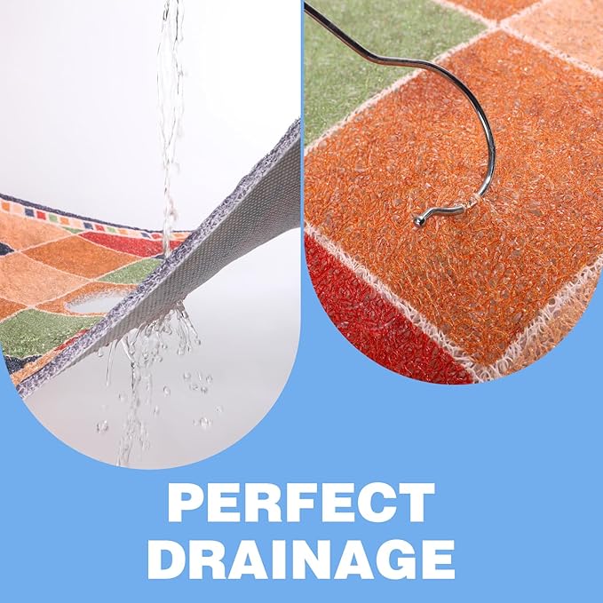 Square Shower Mat 23x23 Inch Non-Slip with Drain Hole, Shower Floor Mats for Bathroom, PVC Loofah Stall Mat, Secure Boho Bath Mats