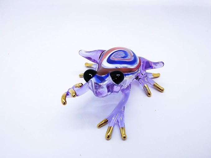 WitnyStore 3¼" Swirl Blue Red Purple Frog Artistic Blown Glass Figurine Premium Hand-Blown Statue Tabletop Decoration Unique Collectible for Adult Collectors Handcrafted Elegant Home Room Decor