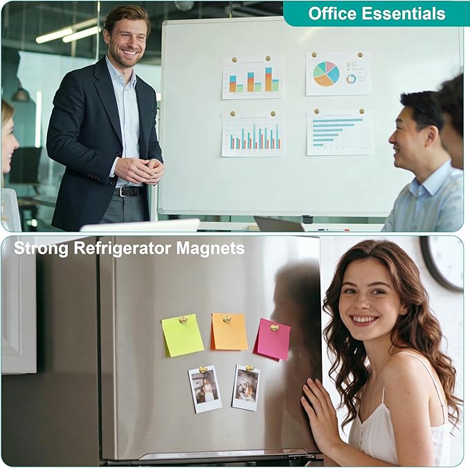 Tiergrade Metallic Magnets, Refrigerator Magnets, 60 Pack Gold Magnetic Push Pins, Strong Fridge Magnets, Multi-use Whiteboard Magnets Perfect for Kitchen Office Classroom
