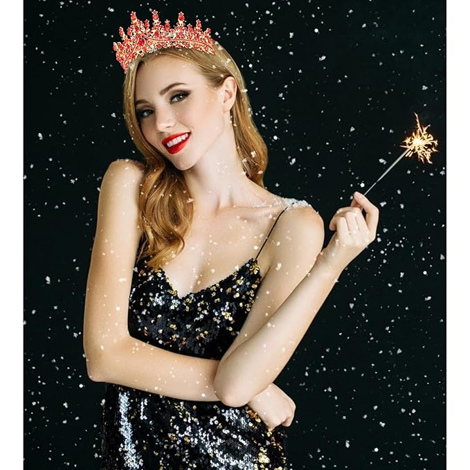 Velscrun Red Crystal Birthday Tiara Crowns for Women Girls Elegant Princess Crown with Combs Birthday Girl Headband Sash Happy Birth Party Decorations Birth Gift Cake Topper Hair Accessories