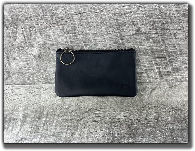 Leather Pouch with Zipper (Carbon Black, 5.5" x 3")