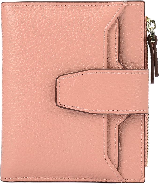 AINIMOER Women's RFID Blocking Leather Small Compact Bi-fold Zipper Pocket Wallet Card Case Purse with id Window
