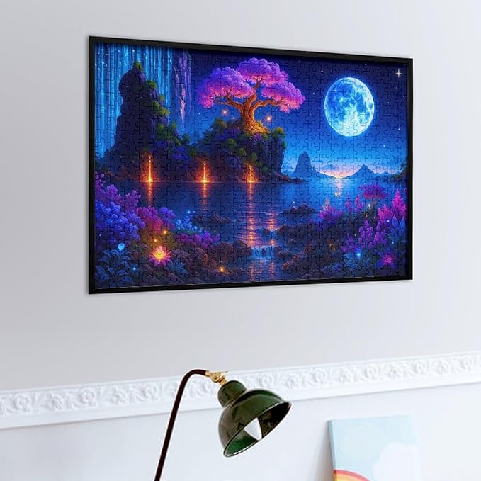 Meteor Shower and Moonlit Night 1000-Piece Wooden Jigsaw Puzzle, Starry Sky Puzzle, Night Landscape Scene, Relaxing Indoor Activity, Family Entertainment, Mindful Leisure Fun