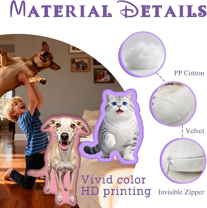 Custom Pillow - Personalized Face Pillow with Picture for Pet Dog Cat - Customized Stuffed Animal Photo Pillows Fathers Day Memorial Gifts - Double Sided Print, 11 Sizes (18 inch)