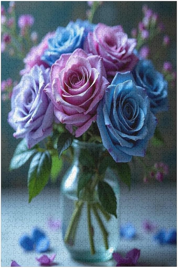 Jigsaw Puzzles for Adults 1000 Piece - Colored Rose Themed Wooden Puzzles，Educational Games，Family Puzzles，Unique Gifts for Wall Art ，Funny Puzzles，Stress Relief Games，Puzzle Games