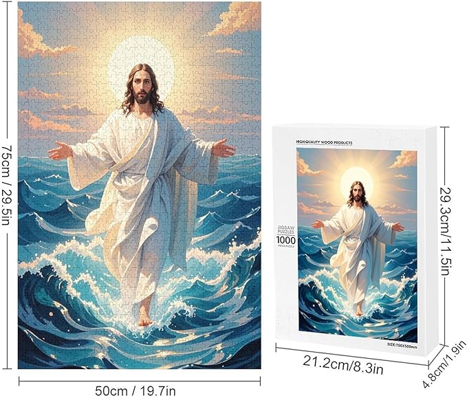 Jigsaw Puzzles for Adults 1000 Piece - Jesus Walk On Sea Wooden Puzzle，Challenge Puzzles Puzzle Games， Stress Relief Games，Funny Puzzles，Unique Gifts for Wall Art