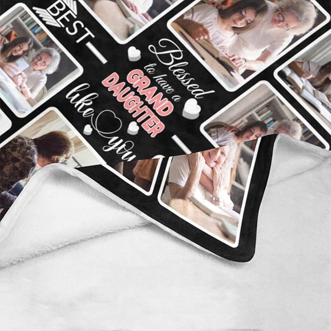 Custom Blanket Gifts for Granddaughter, Customized Blankets with Photos, Make a Personalized Bed Throws, Custom Souvenir Throw Blanket for Best Granddaughter Ever, 8 Collages Made in USA