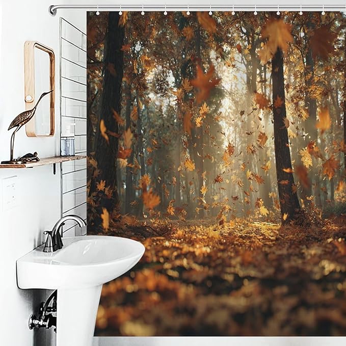 Fall Tree Shower Curtain Autumn Maple Tree Yellow Orange Leaves Brown Branch Waterproof Washable Fabric Bathroom Shower Curtains for Bathroom Decorations Home Indoor Decor 56x72Inch