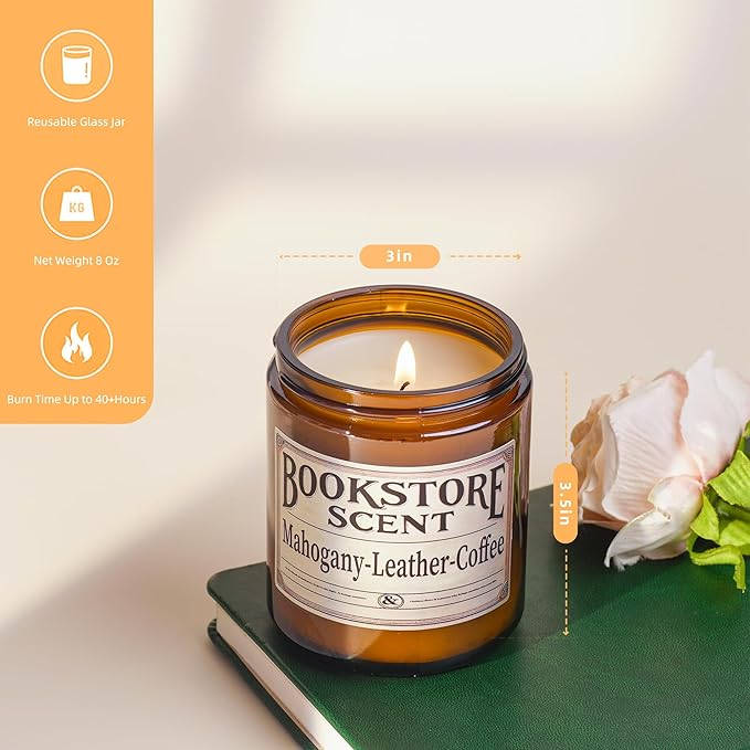 Book Lover Candle, Inspired Gift Ideas for Readers, Birthday, Book Themed Reading Gifts for Women, Bookworm, Librarian, Men 8 Oz