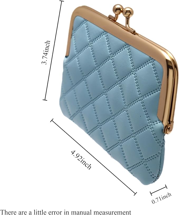 Coin Purse Vintage Bag Lock Wallet Buckle Kiss Lock change purse change holder wallet coin Leather coin wallet(E blue)