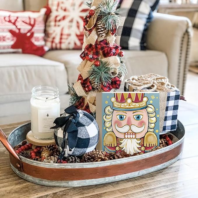 Mtrgdn Nutcracker Christmas Decor, Nutcracker Wooden Box Sign Decor, Blue Nutcracker Christmas Decor, Pastel Christmas Decorations, Nutcracker Gifts, Rustic Art Home Shelf Desk Decor 5x5